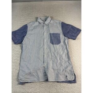 JW Anderson x Uniqlo Shirt Mens Large Blue White Striped Linen Short Sleeve